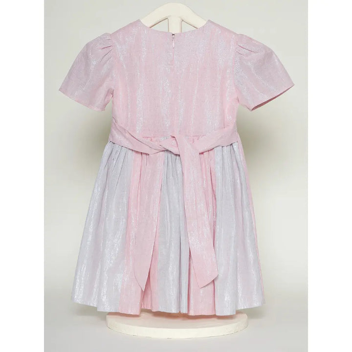 The Baby Trunk Metallic Panel Dress For Girls - Pink &amp; Grey
