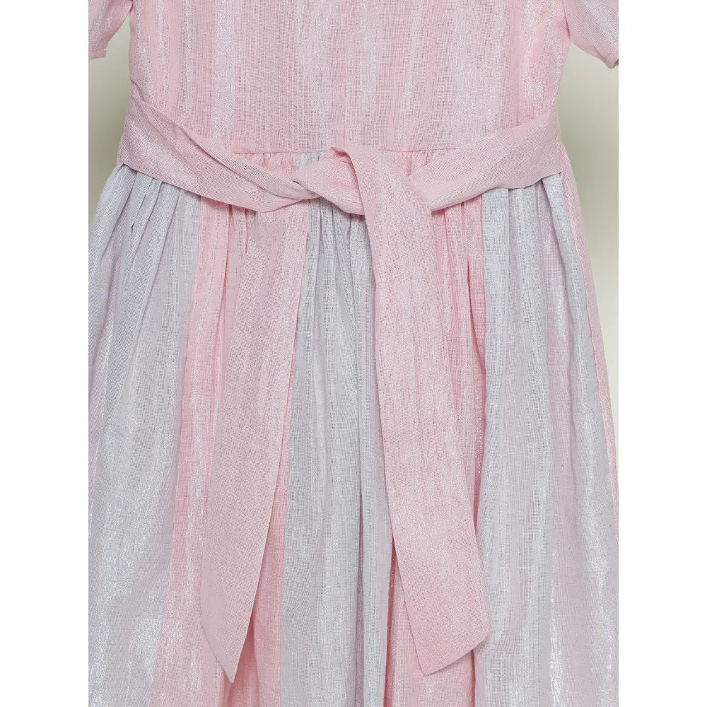 The Baby Trunk Metallic Panel Dress For Girls - Pink &amp; Grey