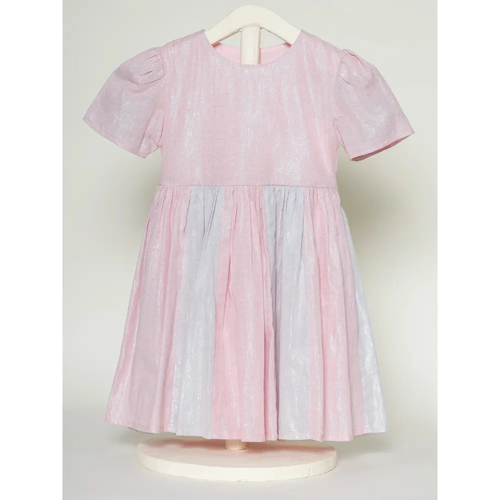 The Baby Trunk Metallic Panel Dress For Girls - Pink &amp; Grey