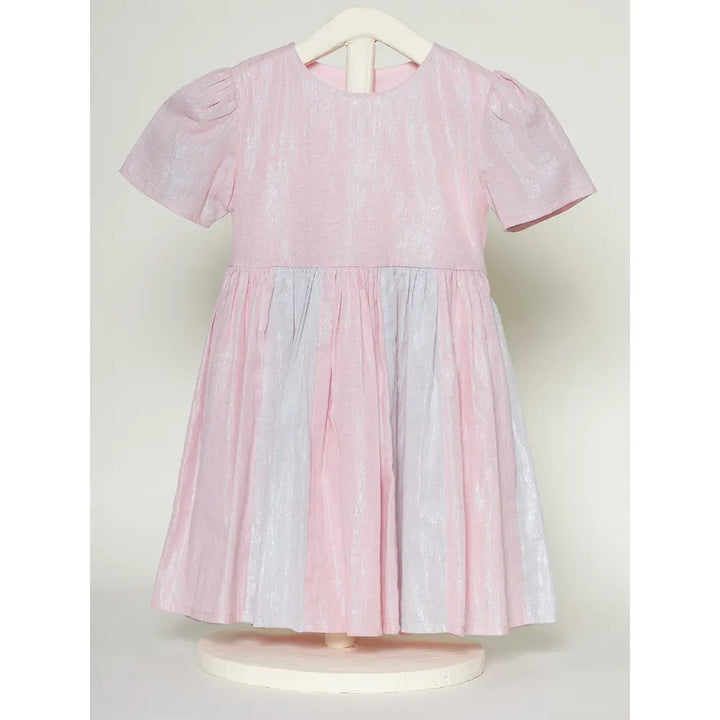 The Baby Trunk Metallic Panel Dress For Girls - Pink &amp; Grey