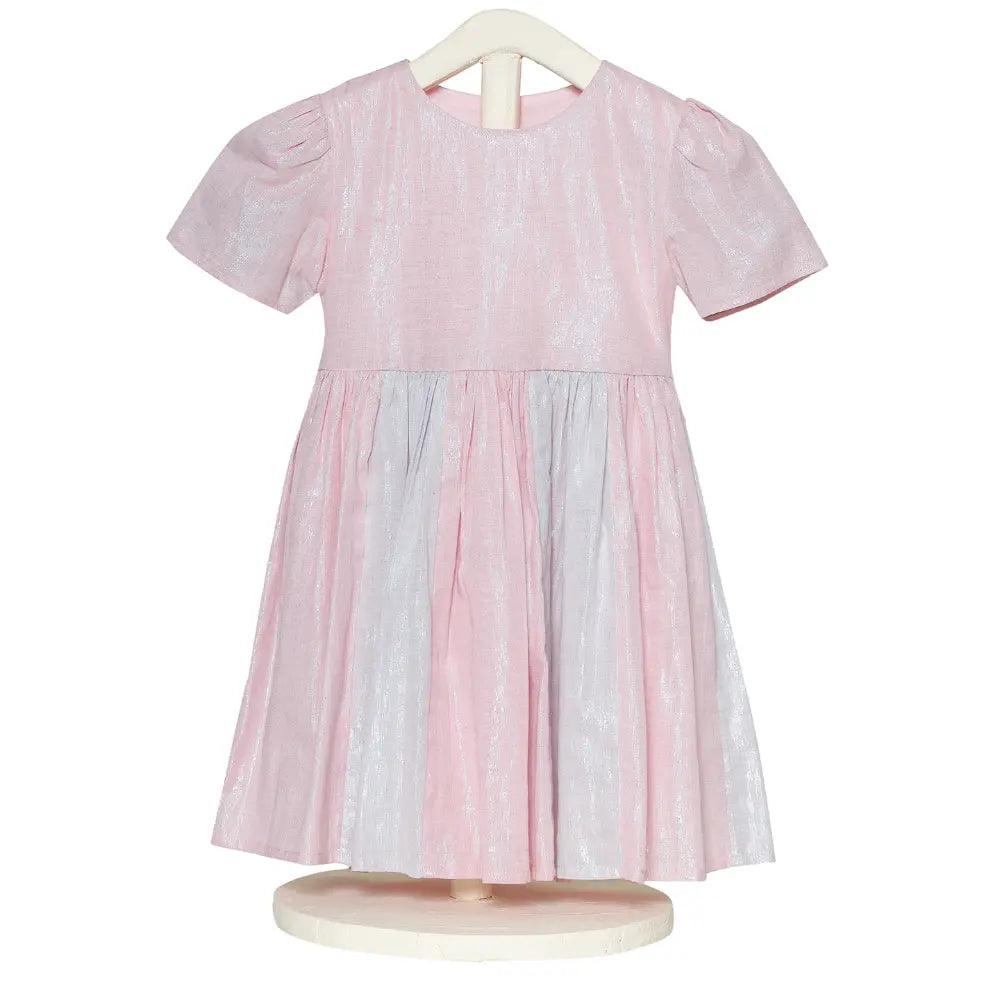The Baby Trunk Metallic Panel Dress For Girls - Pink &amp; Grey