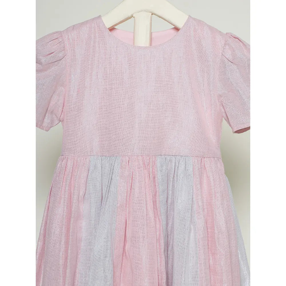 The Baby Trunk Metallic Panel Dress For Girls - Pink &amp; Grey