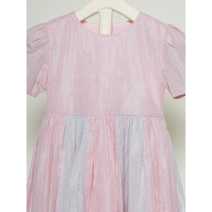 The Baby Trunk Metallic Panel Dress For Girls - Pink &amp; Grey