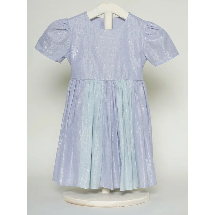 The Baby Trunk Metallic Panel Dress For Girls - Mint &amp; Blue