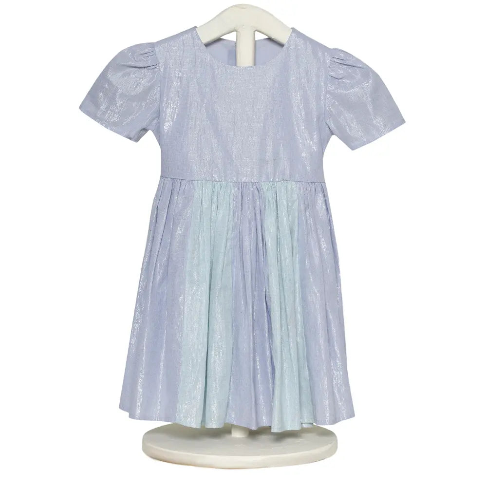 The Baby Trunk Metallic Panel Dress For Girls - Mint &amp; Blue