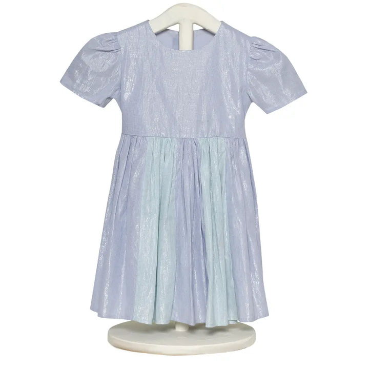 The Baby Trunk Metallic Panel Dress For Girls - Mint &amp; Blue