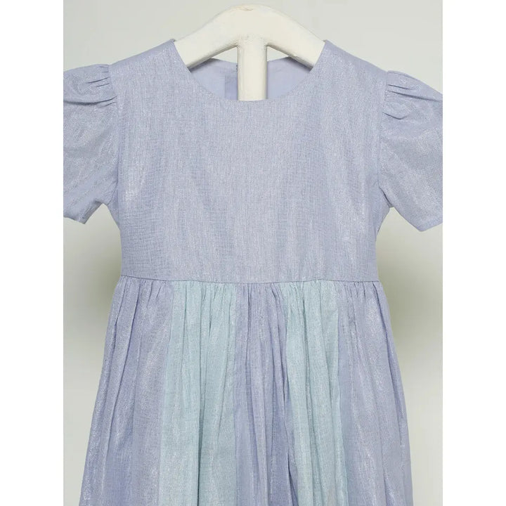 The Baby Trunk Metallic Panel Dress For Girls - Mint &amp; Blue