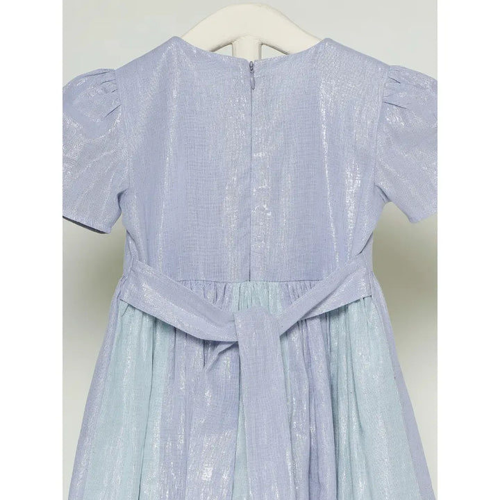 The Baby Trunk Metallic Panel Dress For Girls - Mint &amp; Blue