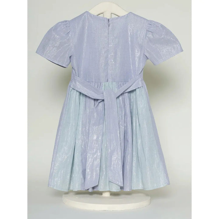 The Baby Trunk Metallic Panel Dress For Girls - Mint &amp; Blue