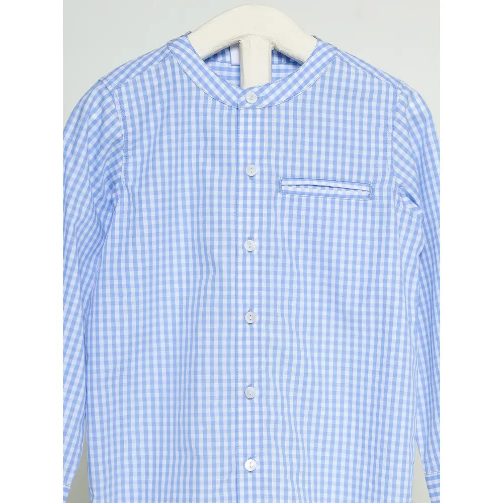 The Baby Trunk Unisex Checked Band Collar Shirt | 2 to 6 Years