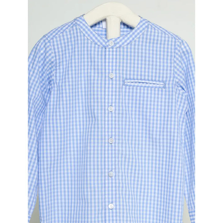 The Baby Trunk Unisex Checked Band Collar Shirt | 0 to 24 Months