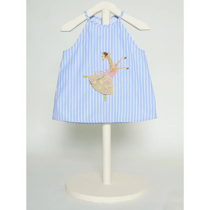 The Baby Trunk-Blue/White Giraffe Top &amp; Bow Headband For Girls