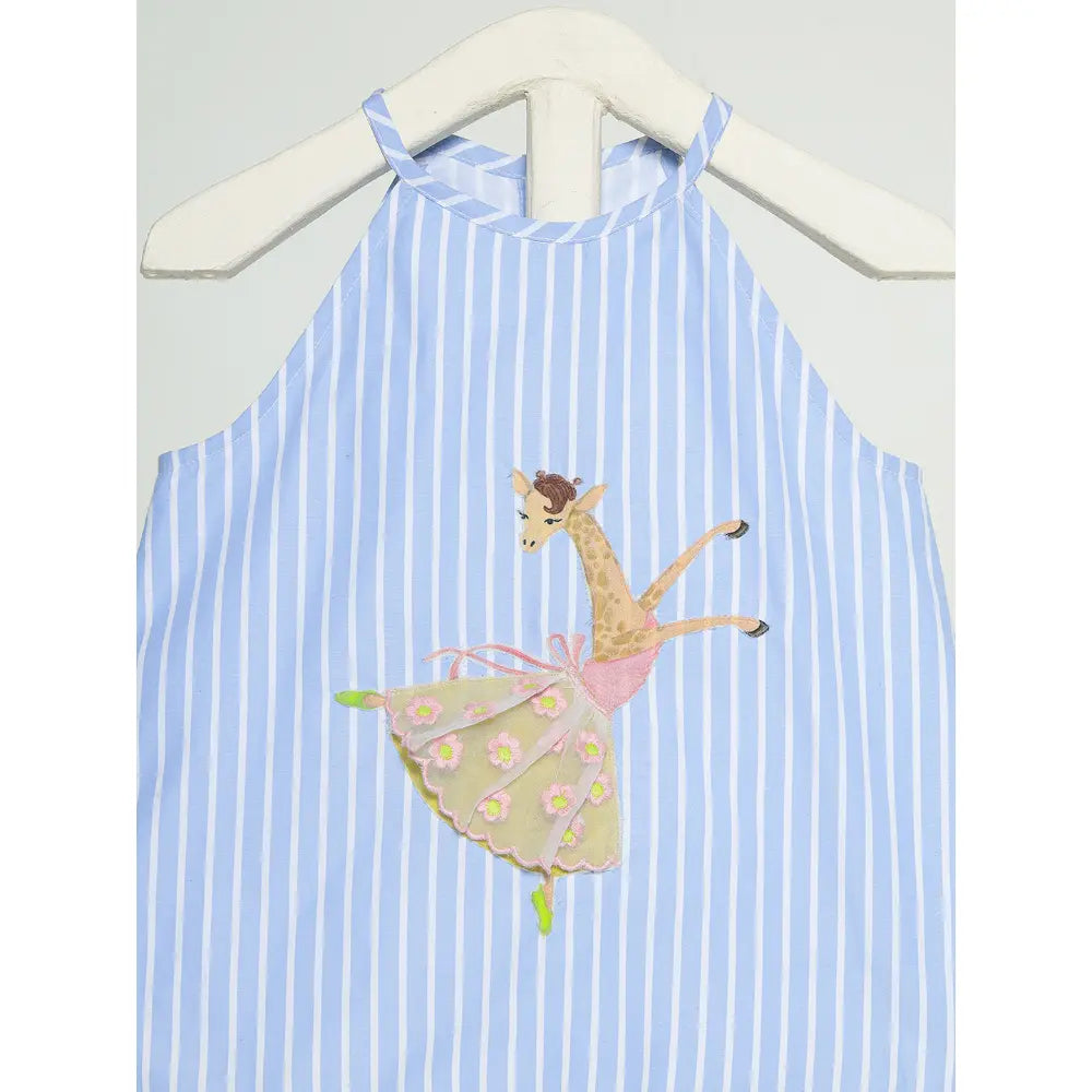 The Baby Trunk-Blue/White Giraffe Top &amp; Bow Headband For Girls