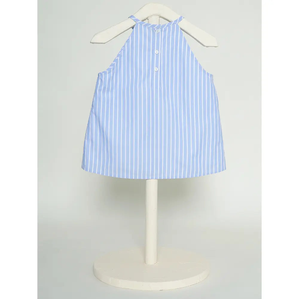 The Baby Trunk-Blue/White Giraffe Top &amp; Bow Headband For Girls