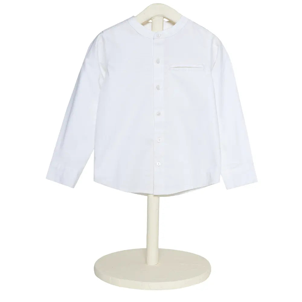 The Baby Trunk Unisex White Band Collar Shirt | 0 to 24 Months