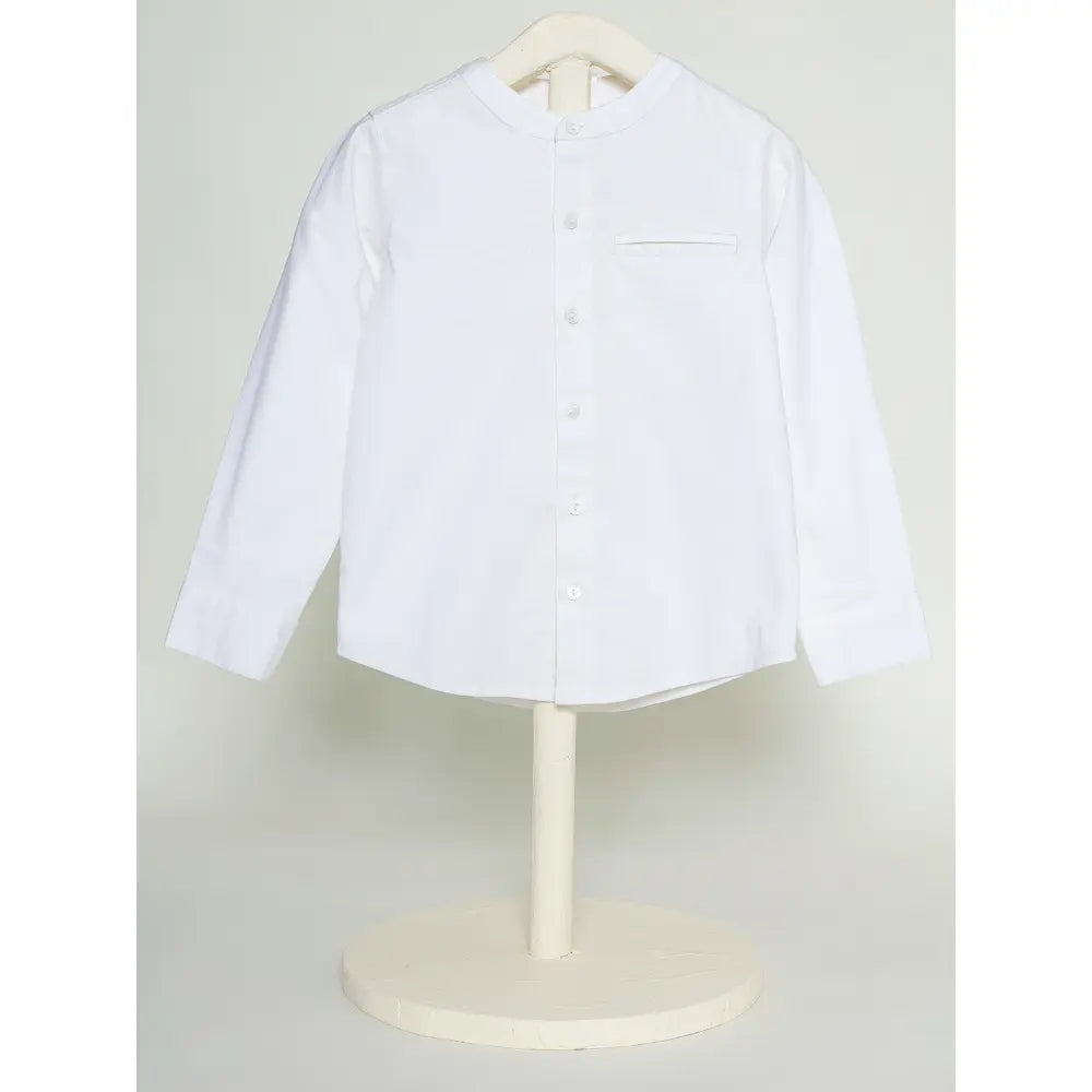 The Baby Trunk Unisex White Band Collar Shirt | 0 to 24 Months