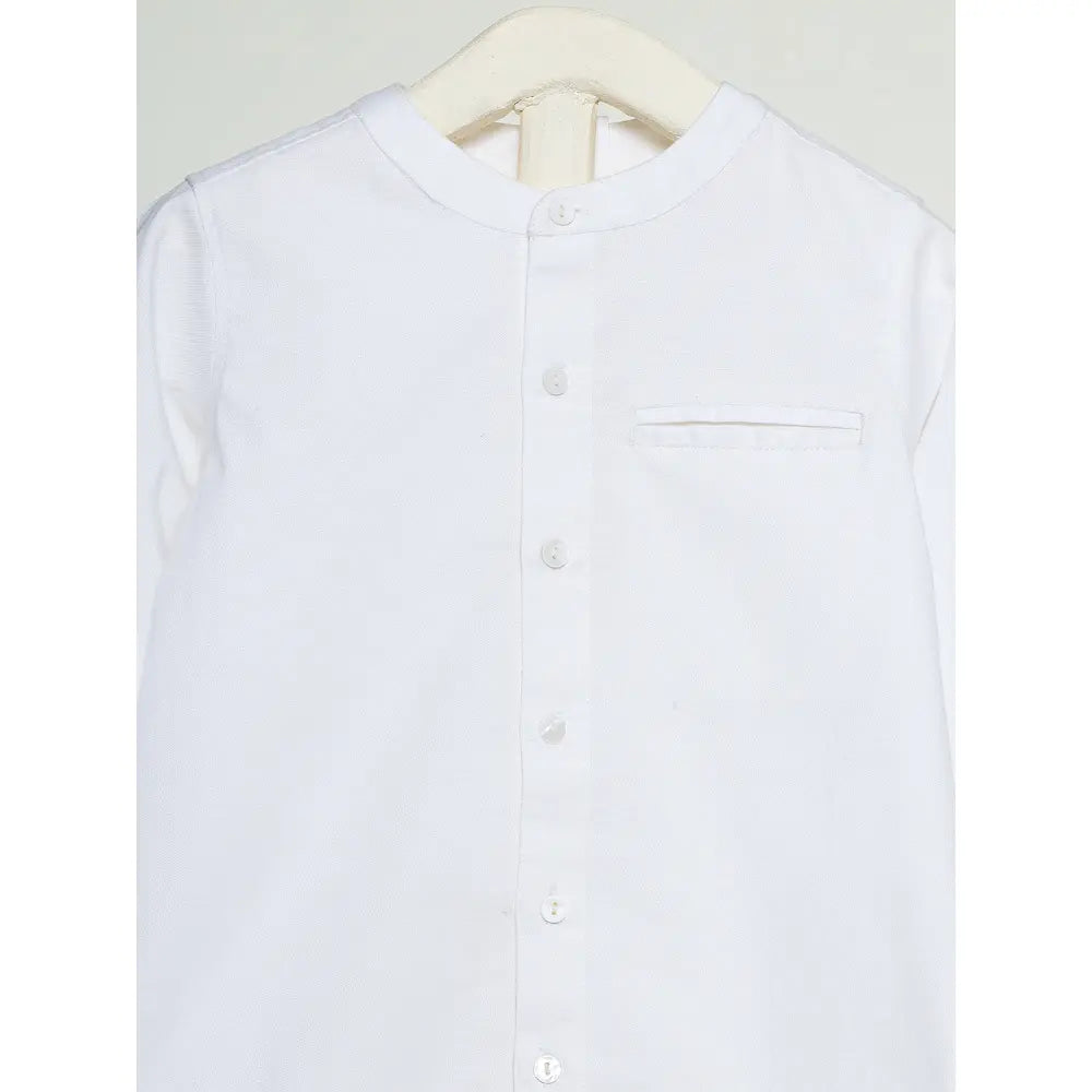 The Baby Trunk Unisex White Band Collar Shirt | 0 to 24 Months