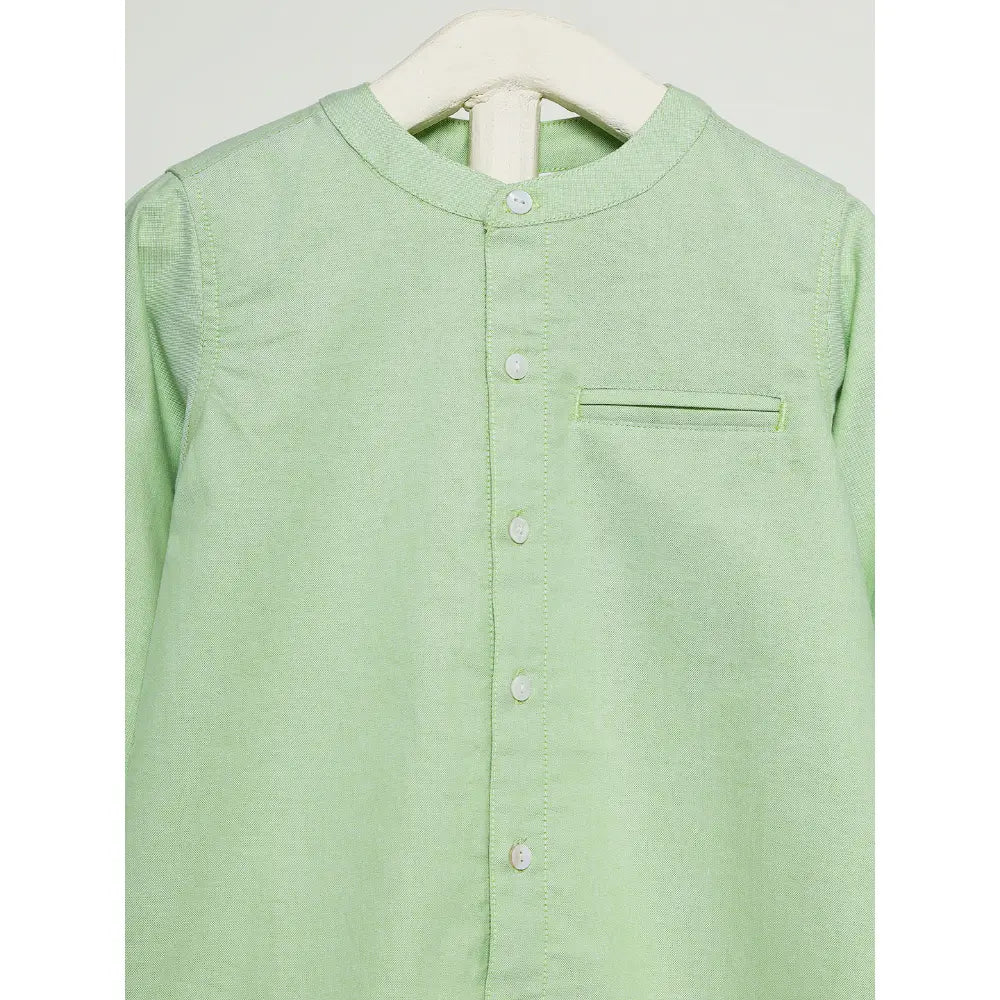 The Baby Trunk Unisex Green Band Collar Shirt | 2 to 6 Years