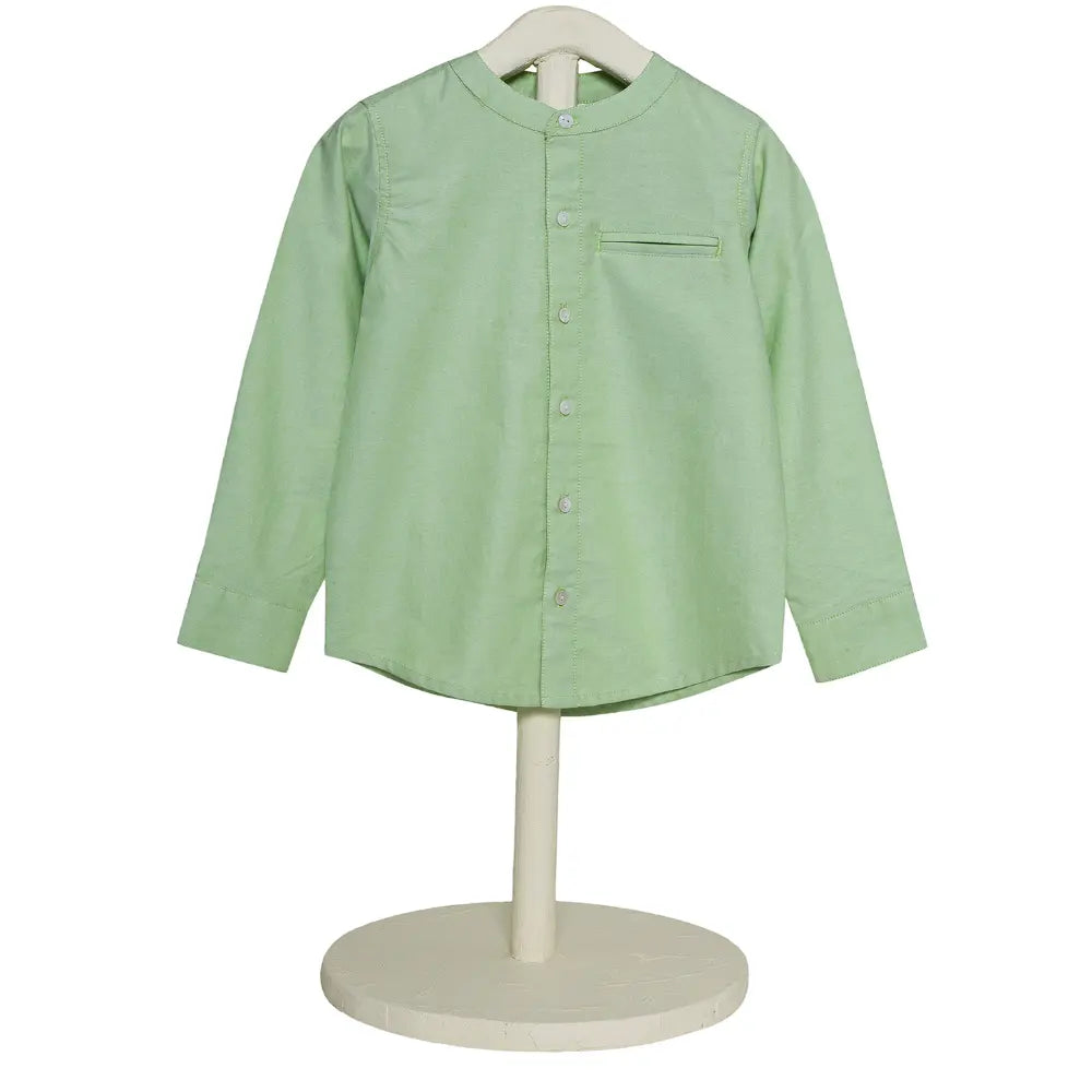The Baby Trunk Unisex Green Band Collar Shirt | 0 to 24 Months
