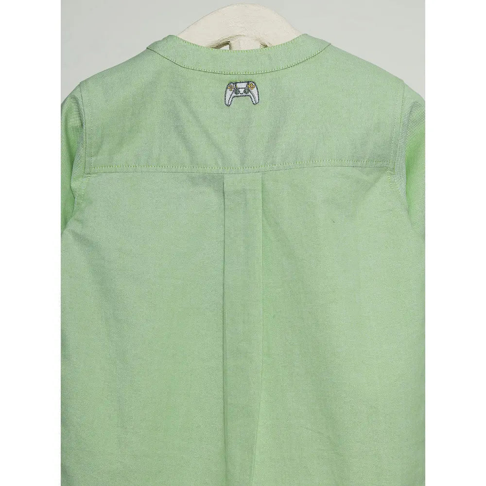 The Baby Trunk Unisex Green Band Collar Shirt | 0 to 24 Months