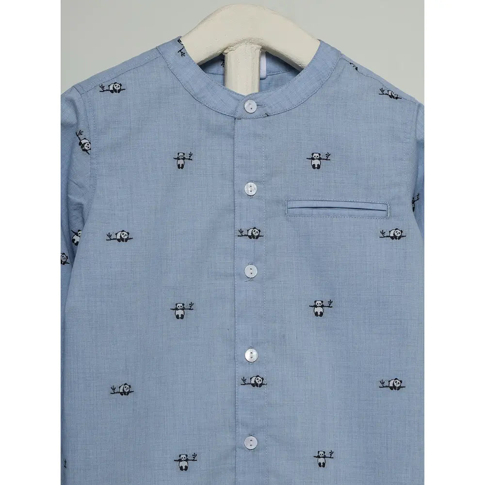The Baby Trunk Unisex Happy Panda Band Collar Shirt | 0 to 24 Months