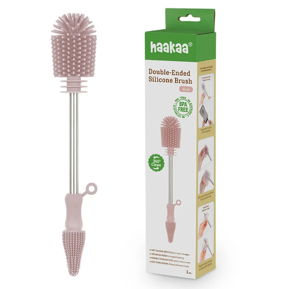 Haakaa Double-Ended Silicone Brush – Dual-Sided Cleaning for Bottles &amp; Teats – Blush
