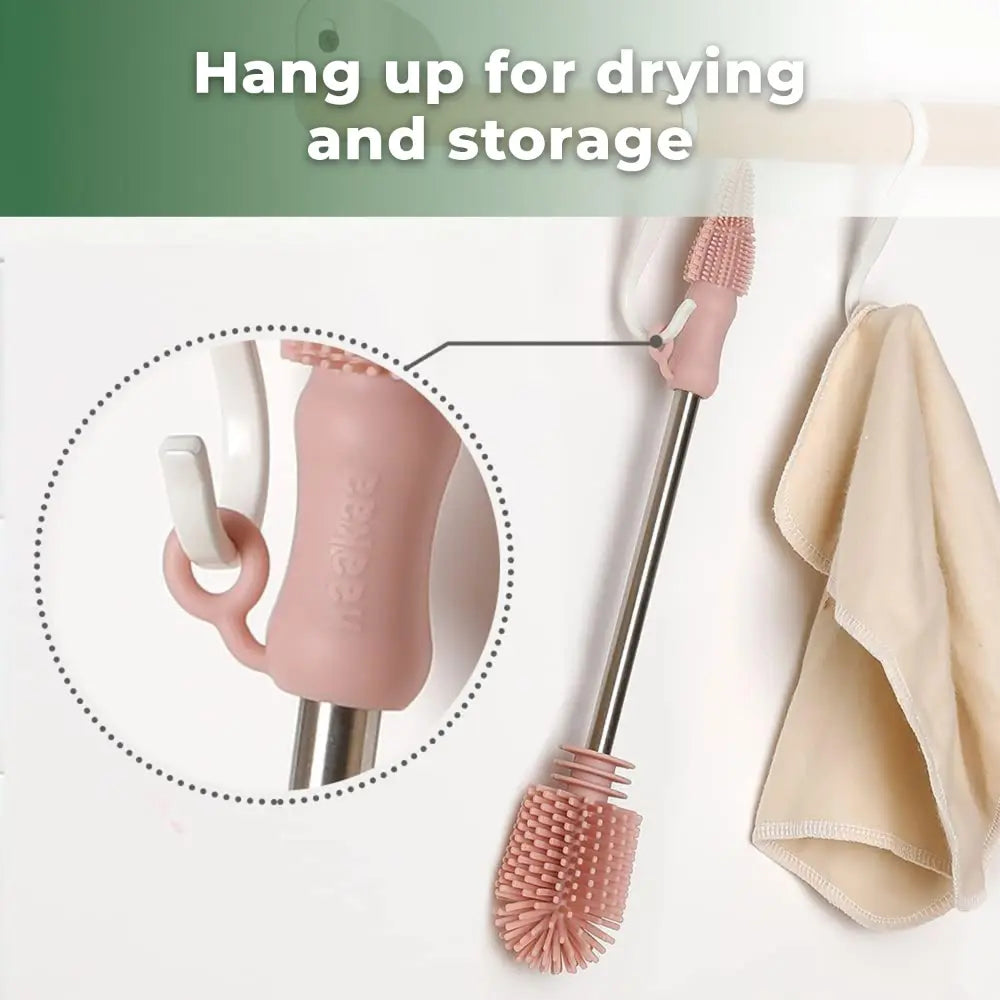 Haakaa Double-Ended Silicone Brush – Dual-Sided Cleaning for Bottles &amp; Teats – Blush