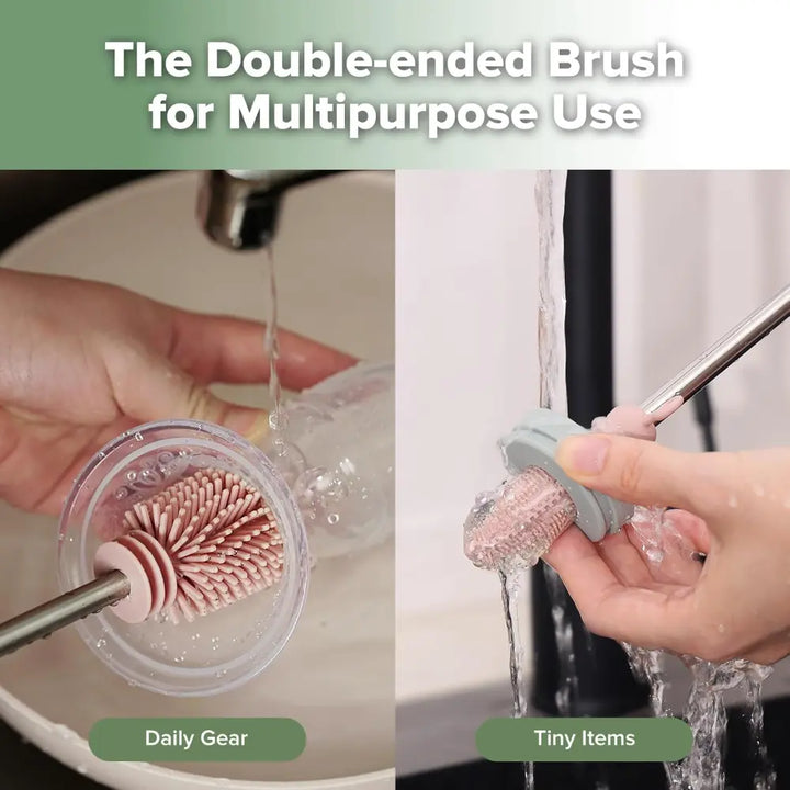 Haakaa Double-Ended Silicone Brush – Dual-Sided Cleaning for Bottles &amp; Teats – Blush