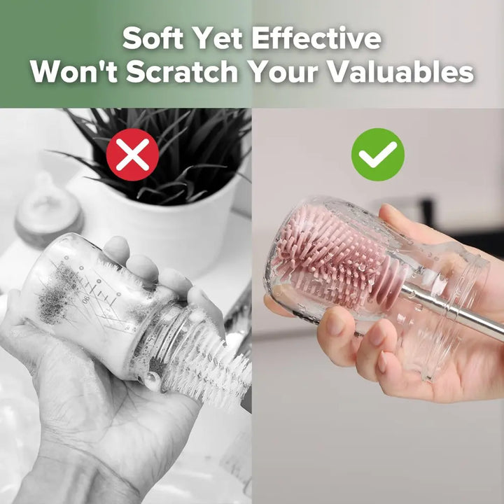 Haakaa Double-Ended Silicone Brush – Dual-Sided Cleaning for Bottles &amp; Teats – Blush