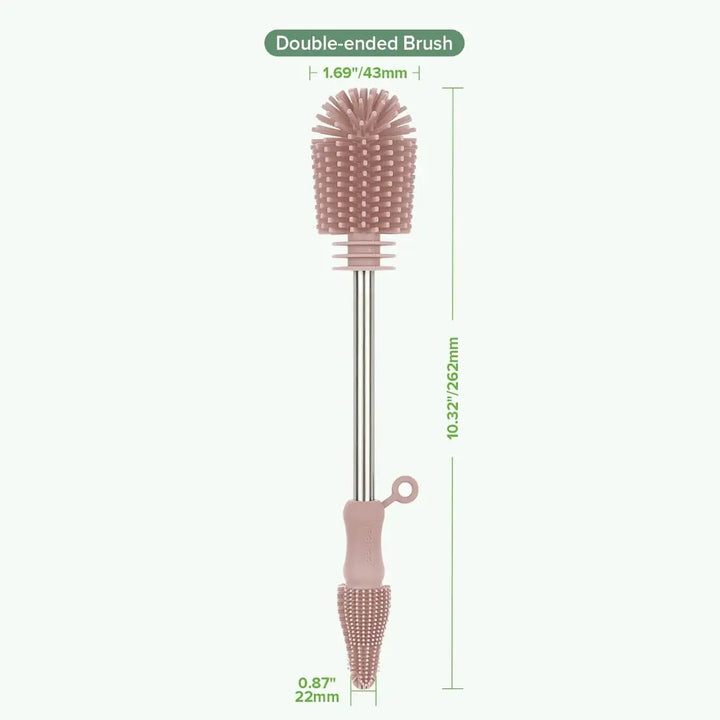 Haakaa Double-Ended Silicone Brush – Dual-Sided Cleaning for Bottles &amp; Teats – Blush