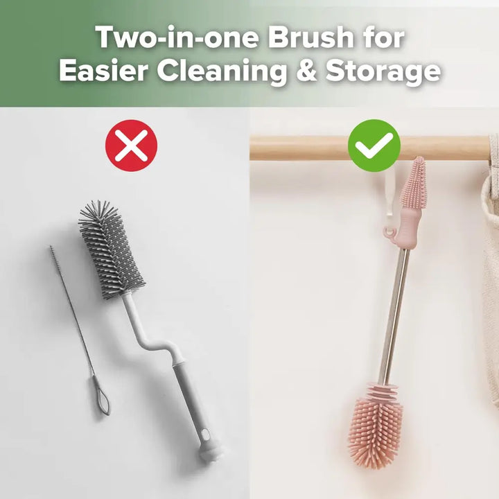 Haakaa Double-Ended Silicone Brush – Dual-Sided Cleaning for Bottles &amp; Teats – Blush