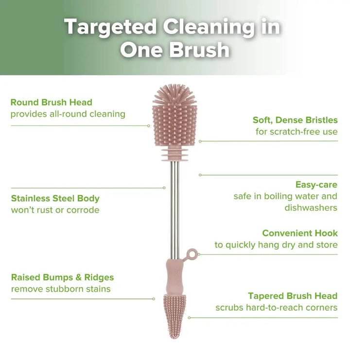 Haakaa Double-Ended Silicone Brush – Dual-Sided Cleaning for Bottles &amp; Teats – Blush