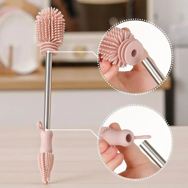 Haakaa Double-Ended Silicone Brush – Dual-Sided Cleaning for Bottles &amp; Teats – Blush