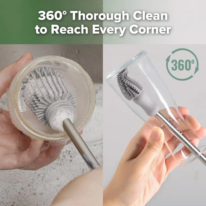 Haakaa Double-Ended Silicone Brush – Dual-Sided Cleaning for Bottles &amp; Teats – Suva Grey