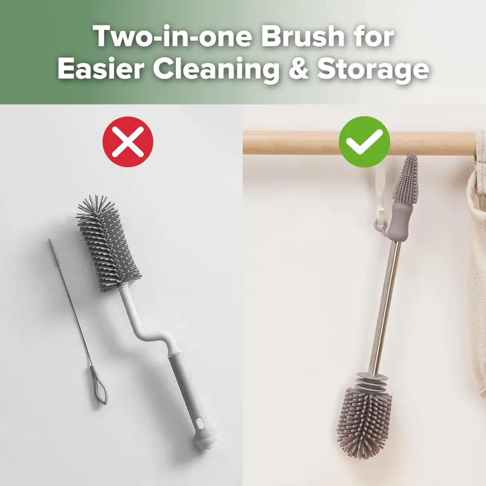 Haakaa Double-Ended Silicone Brush – Dual-Sided Cleaning for Bottles &amp; Teats – Suva Grey