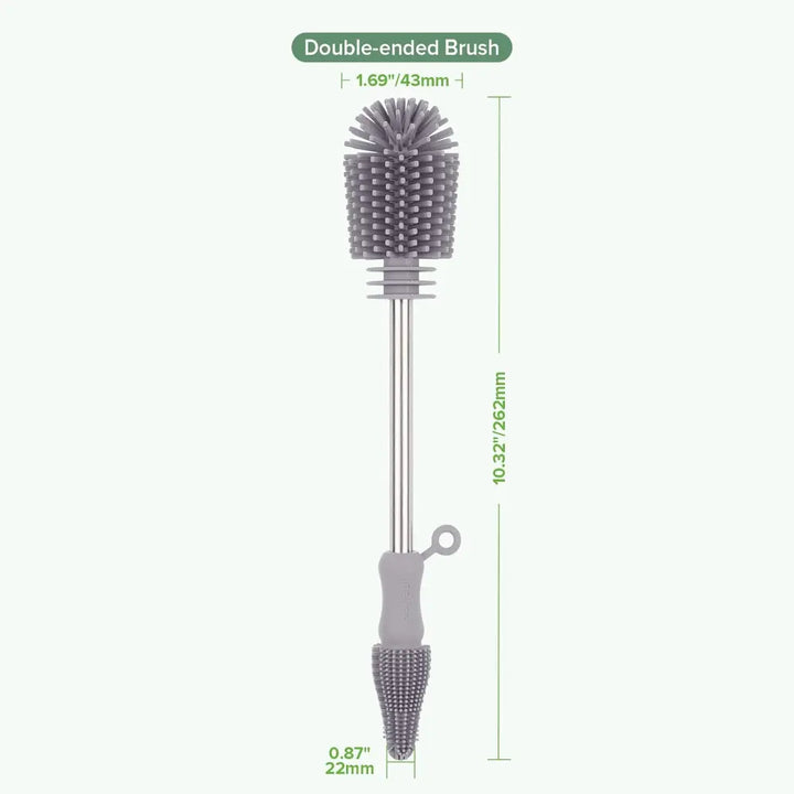 Haakaa Double-Ended Silicone Brush – Dual-Sided Cleaning for Bottles &amp; Teats – Suva Grey