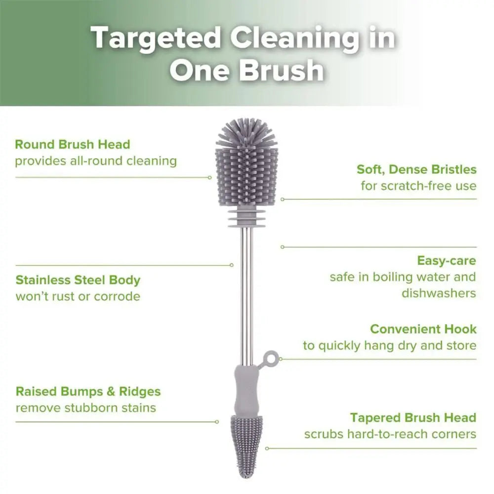 Haakaa Double-Ended Silicone Brush – Dual-Sided Cleaning for Bottles &amp; Teats – Suva Grey