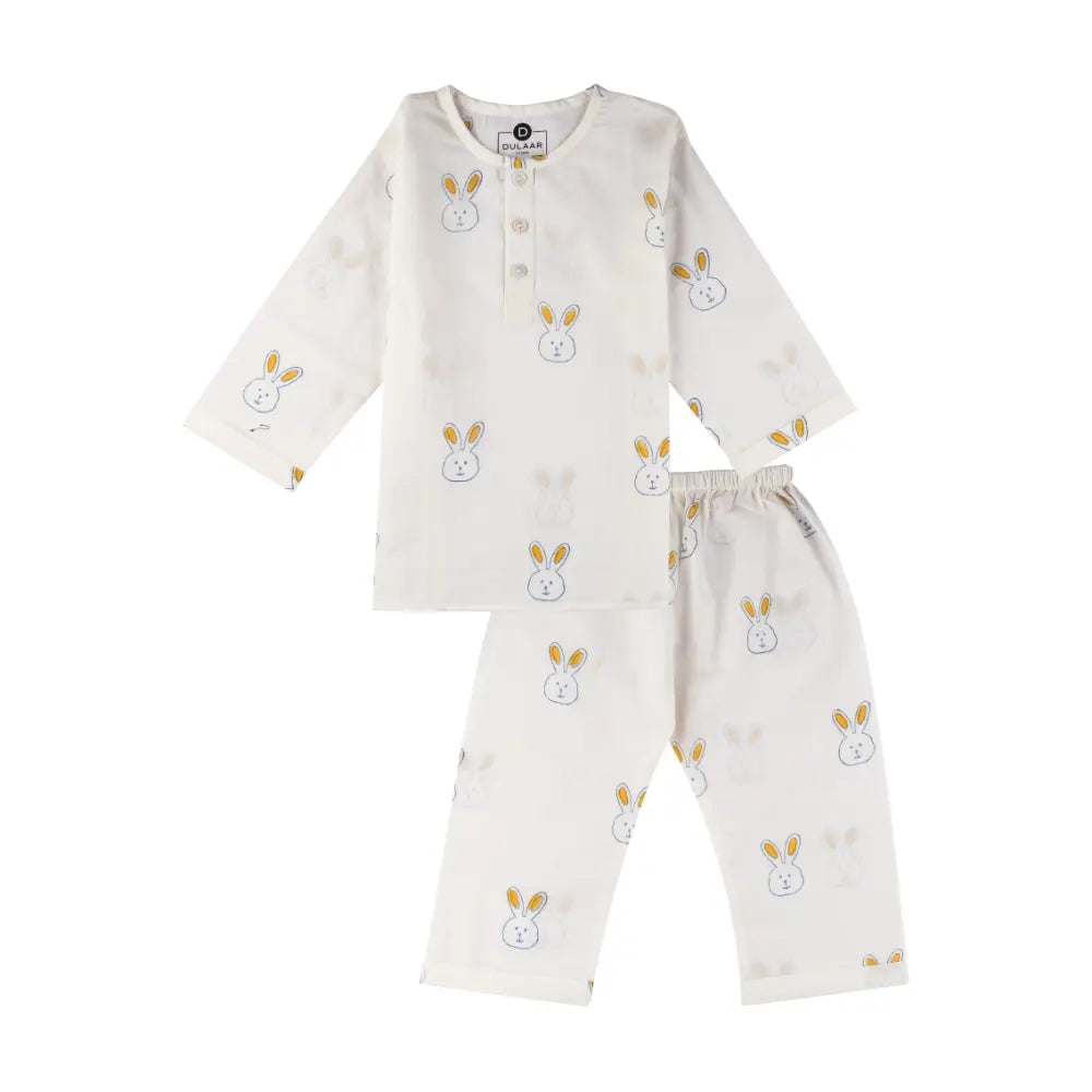 Dulaar Mulmul Nightwear Set | Hand-Block Printed - Little Hoppers (Blue)