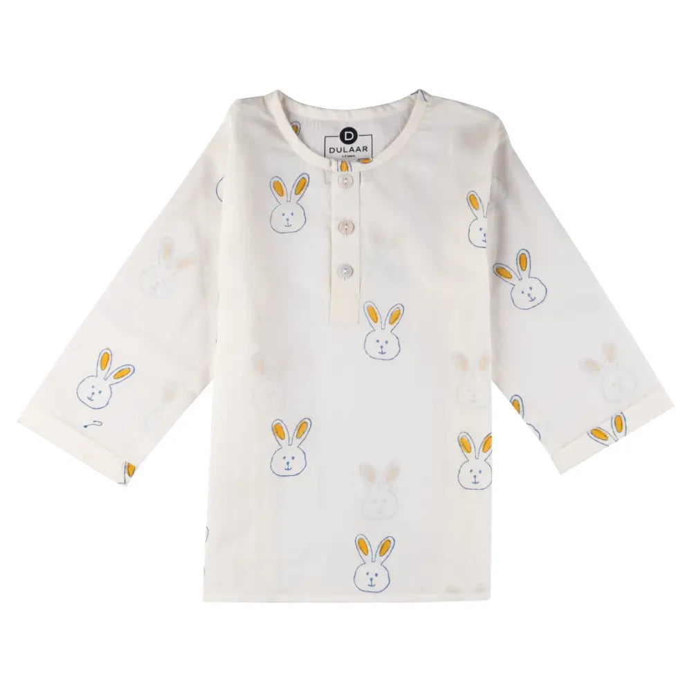 Dulaar Mulmul Nightwear Set | Hand-Block Printed - Little Hoppers (Blue)