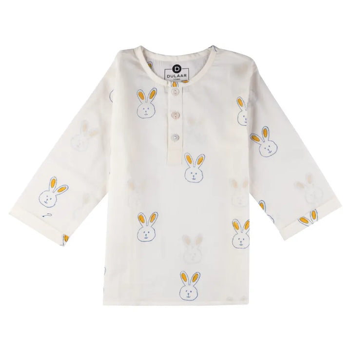 Dulaar Mulmul Nightwear Set | Hand-Block Printed - Little Hoppers (Blue)