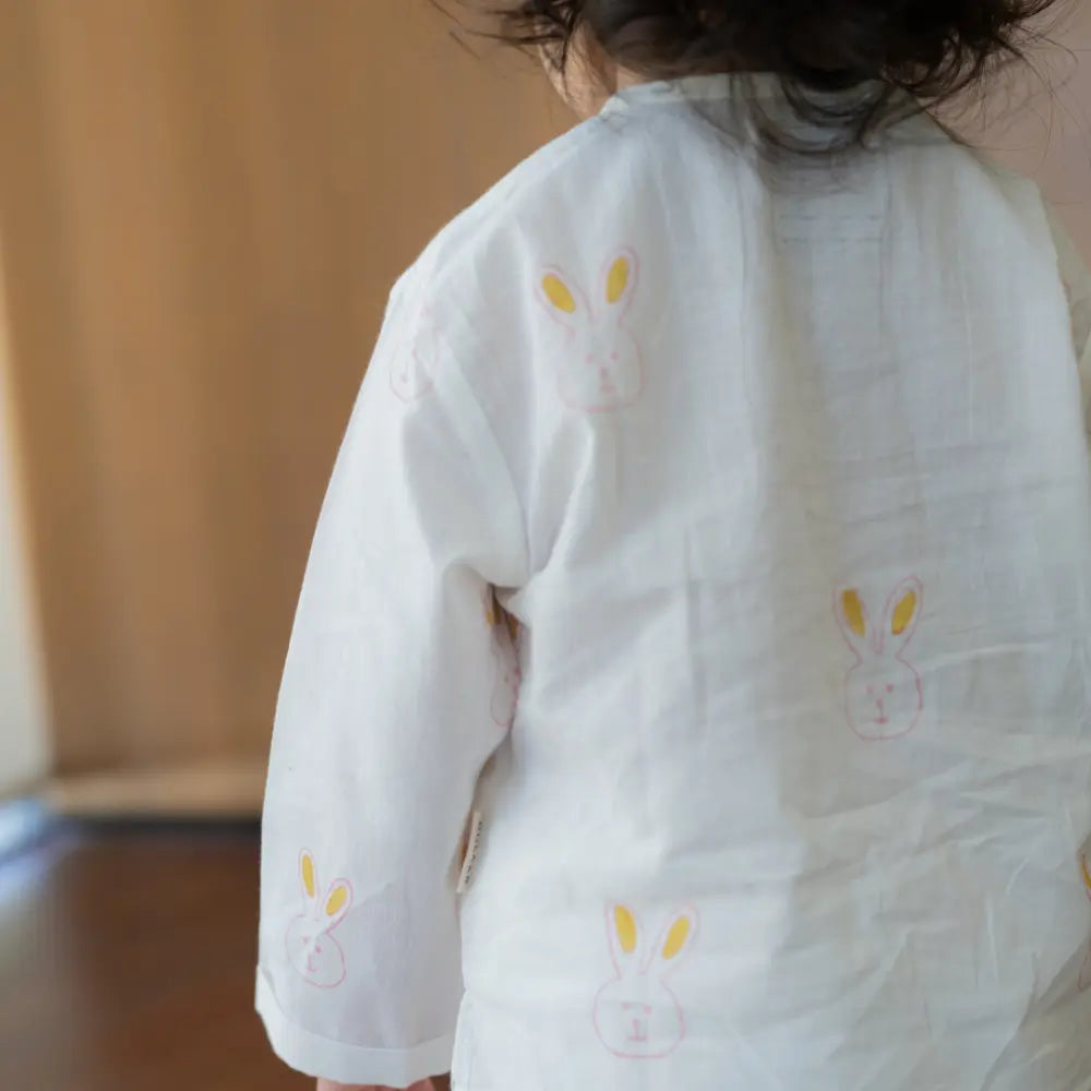 Dulaar Mulmul Nightwear Set | Hand-Block Printed - Little Hoppers (Pink)
