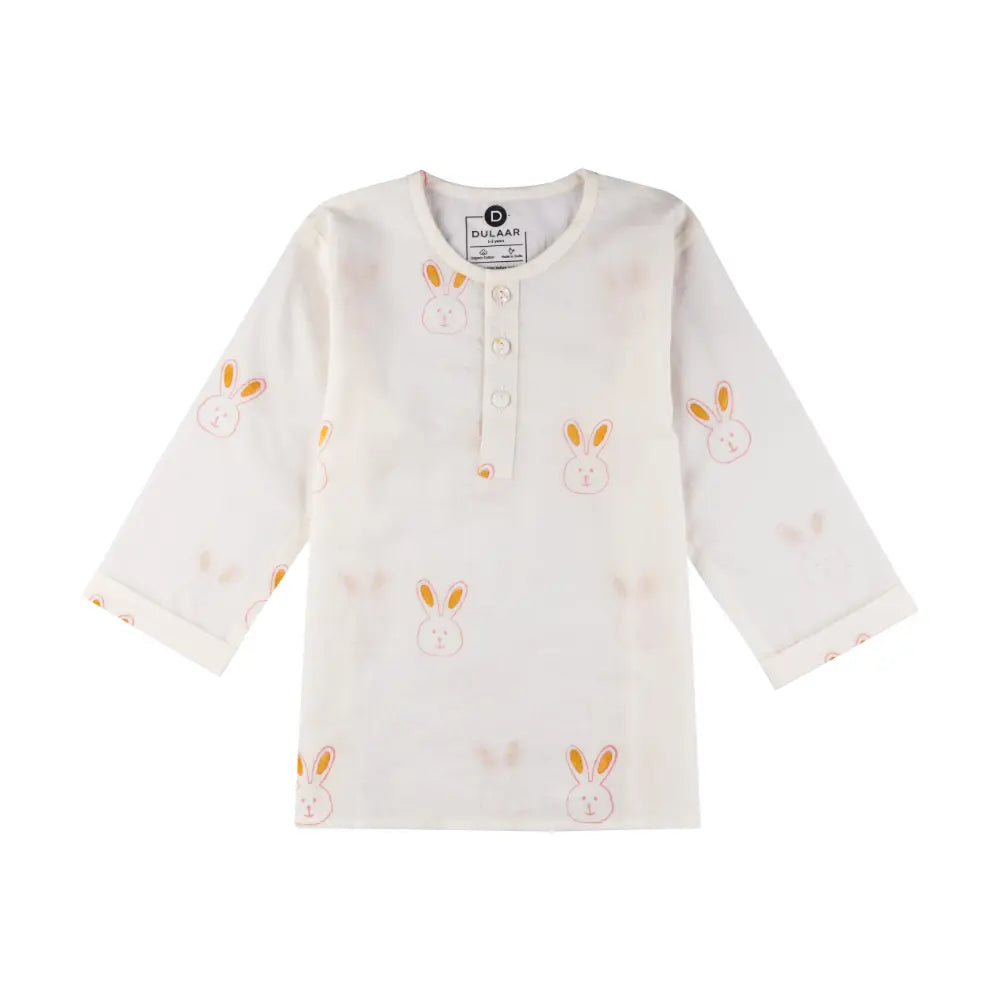 Dulaar Mulmul Nightwear Set | Hand-Block Printed - Little Hoppers (Pink)