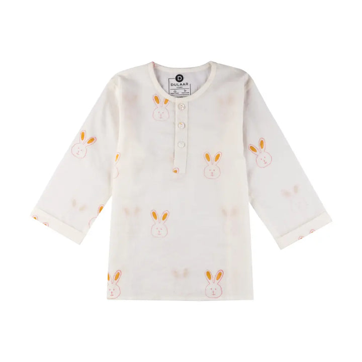 Dulaar Mulmul Nightwear Set | Hand-Block Printed - Little Hoppers (Pink)