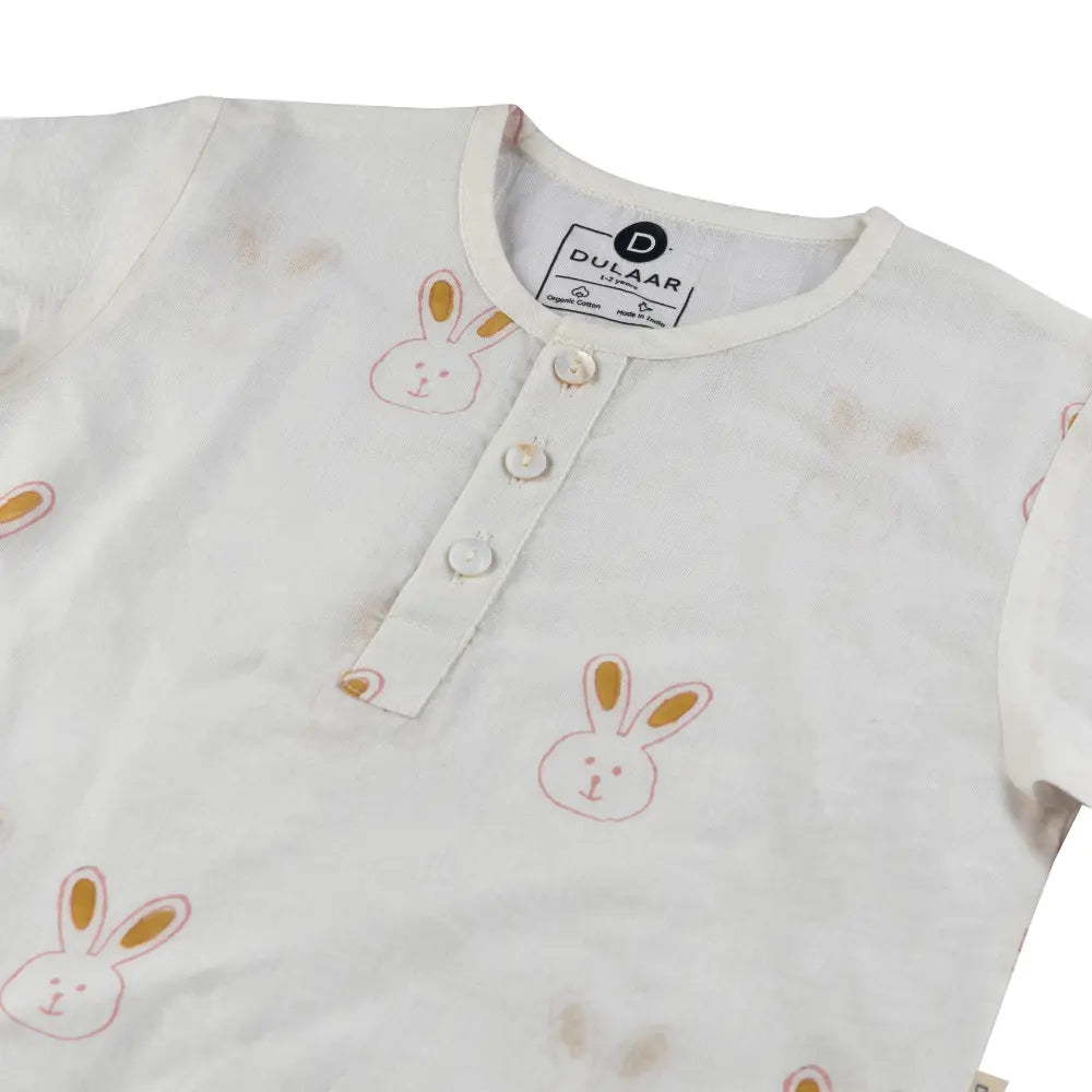 Dulaar Mulmul Nightwear Set | Hand-Block Printed - Little Hoppers (Pink)