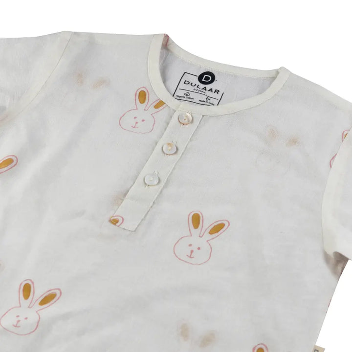 Dulaar Mulmul Nightwear Set | Hand-Block Printed - Little Hoppers (Pink)