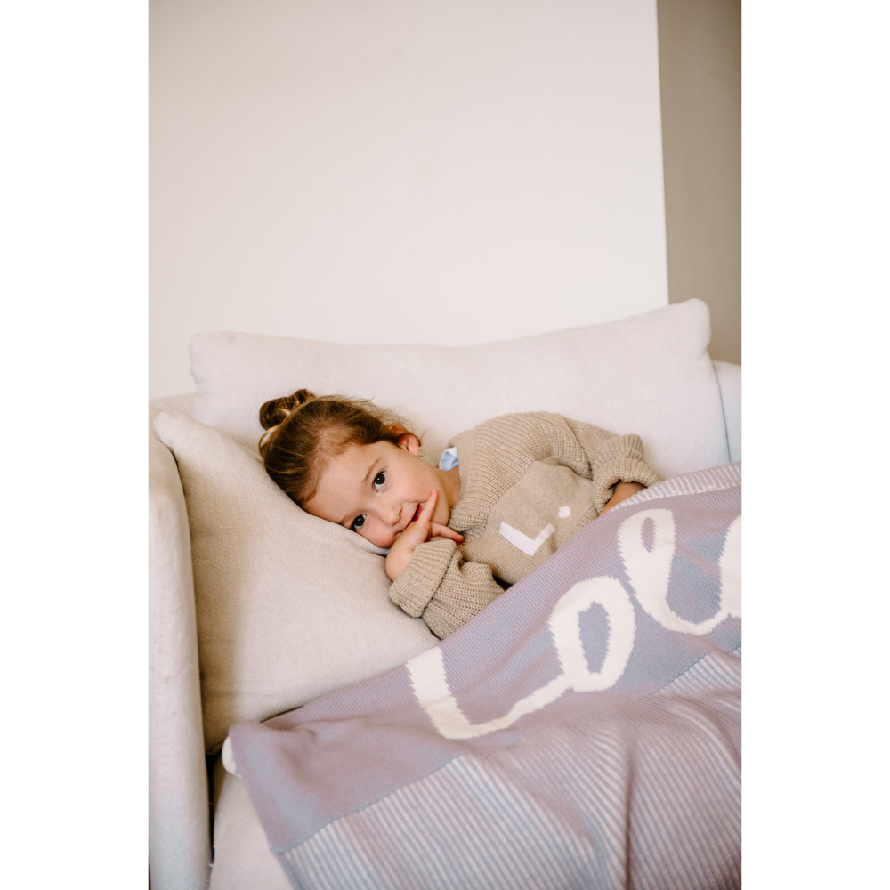 NamelyCo Luxe Rib Name Blanket - Ivory &amp; Dusty Purple