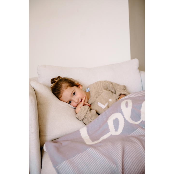 NamelyCo Luxe Rib Name Blanket - Ivory &amp; Dusty Purple
