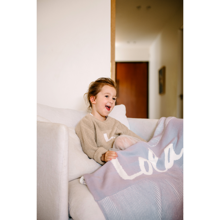 NamelyCo Luxe Rib Name Blanket - Ivory &amp; Dusty Purple