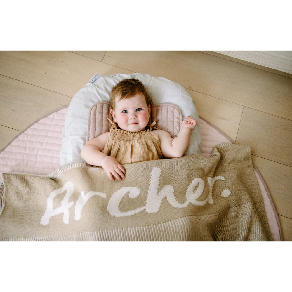NamelyCo Luxe Rib Name Blanket - Oatmeal &amp; Light Camel