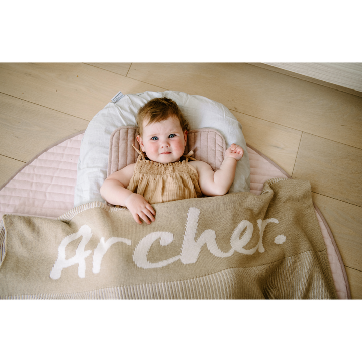 NamelyCo Luxe Rib Name Blanket - Oatmeal &amp; Light Camel